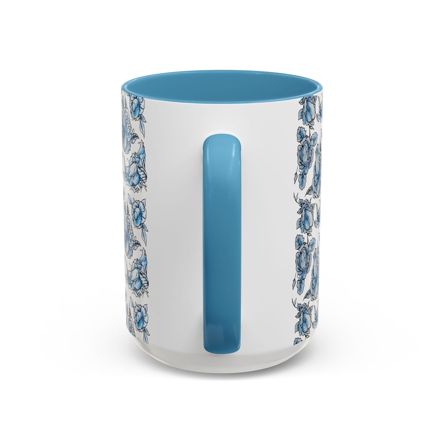 Blue "Floral" Accent Coffee Mug – Patterned Ceramic Tea Cup (11/15 oz)
