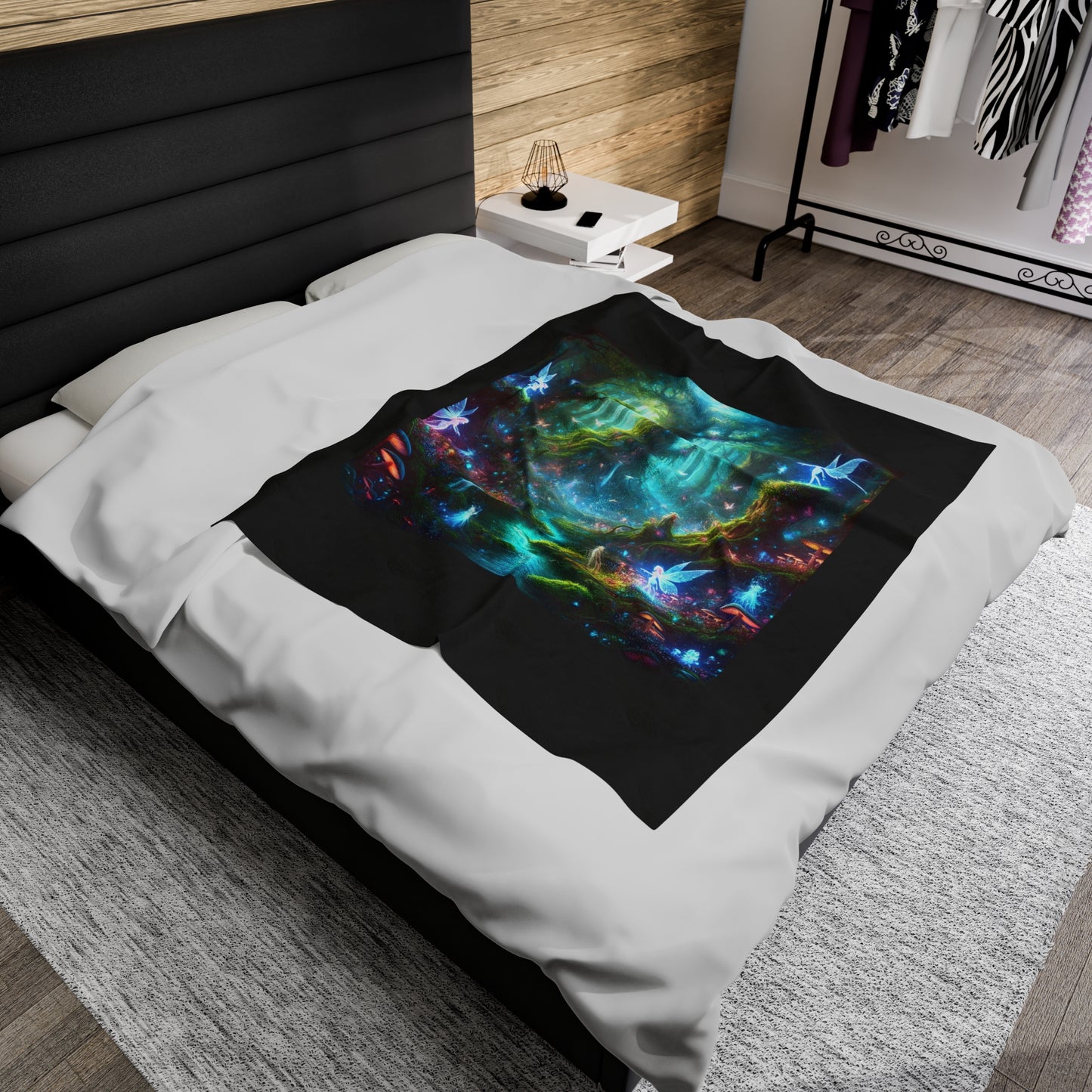 Velveteen Plush Blanket - Mystical Forest Fairies Design