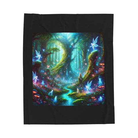 Velveteen Plush Blanket - Mystical Forest Fairies Design