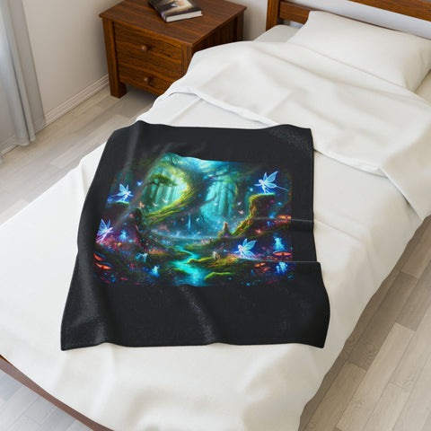 Velveteen Plush Blanket - Mystical Forest Fairies Design