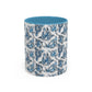 Blue "Floral" Accent Coffee Mug – Patterned Ceramic Tea Cup (11/15 oz)