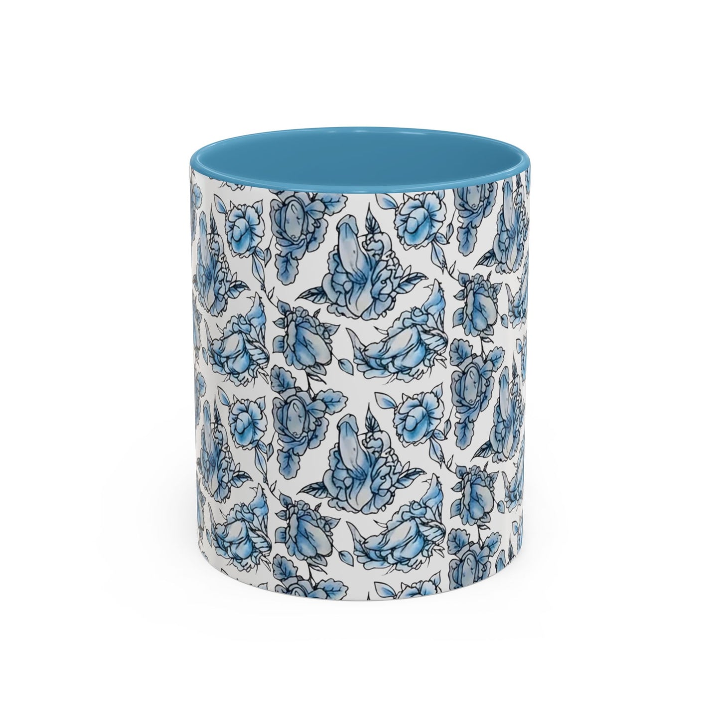 Blue "Floral" Accent Coffee Mug – Patterned Ceramic Tea Cup (11/15 oz)