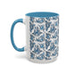 Blue "Floral" Accent Coffee Mug – Patterned Ceramic Tea Cup (11/15 oz)