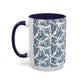 Blue "Floral" Accent Coffee Mug – Patterned Ceramic Tea Cup (11/15 oz)
