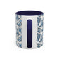 Blue "Floral" Accent Coffee Mug – Patterned Ceramic Tea Cup (11/15 oz)