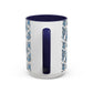 Blue "Floral" Accent Coffee Mug – Patterned Ceramic Tea Cup (11/15 oz)
