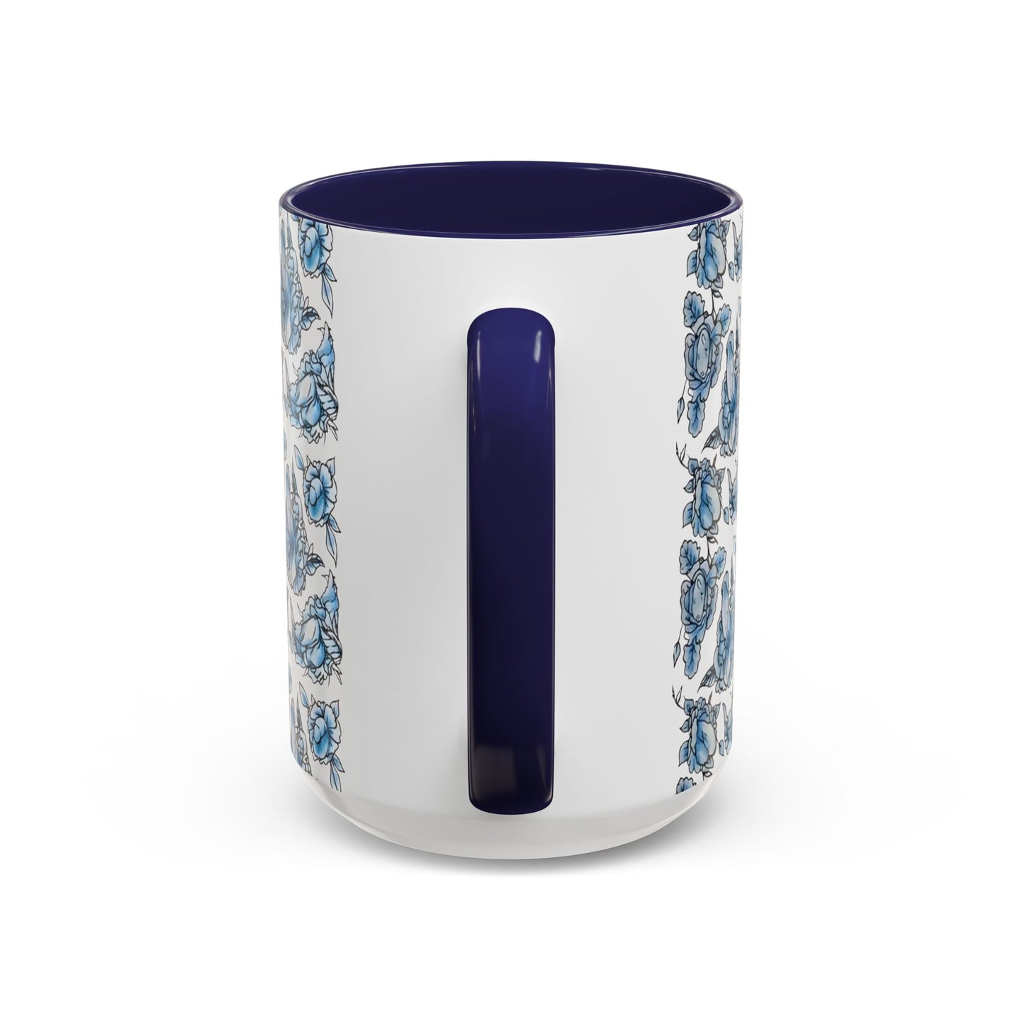 Blue "Floral" Accent Coffee Mug – Patterned Ceramic Tea Cup (11/15 oz)