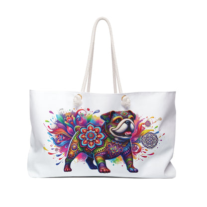 Geometric Flower with Cute Dog Weekender Bag