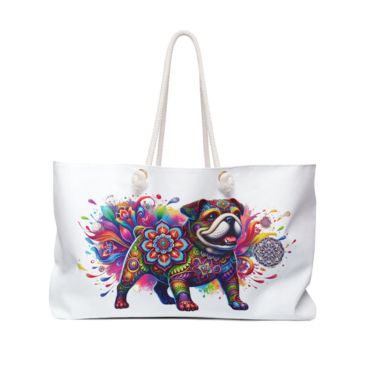 Geometric Flower with Cute Dog Weekender Bag