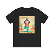 Yoga Tee - Cute Quirky Girl Tree Pose Shirt with 'Life Happens Yoga Helps'