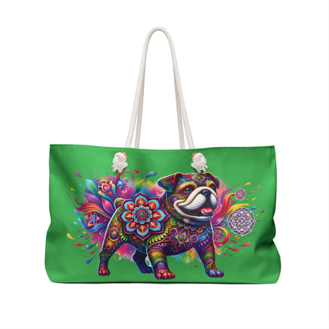 Weekender Bag - Colorful Bulldog Mandala Design