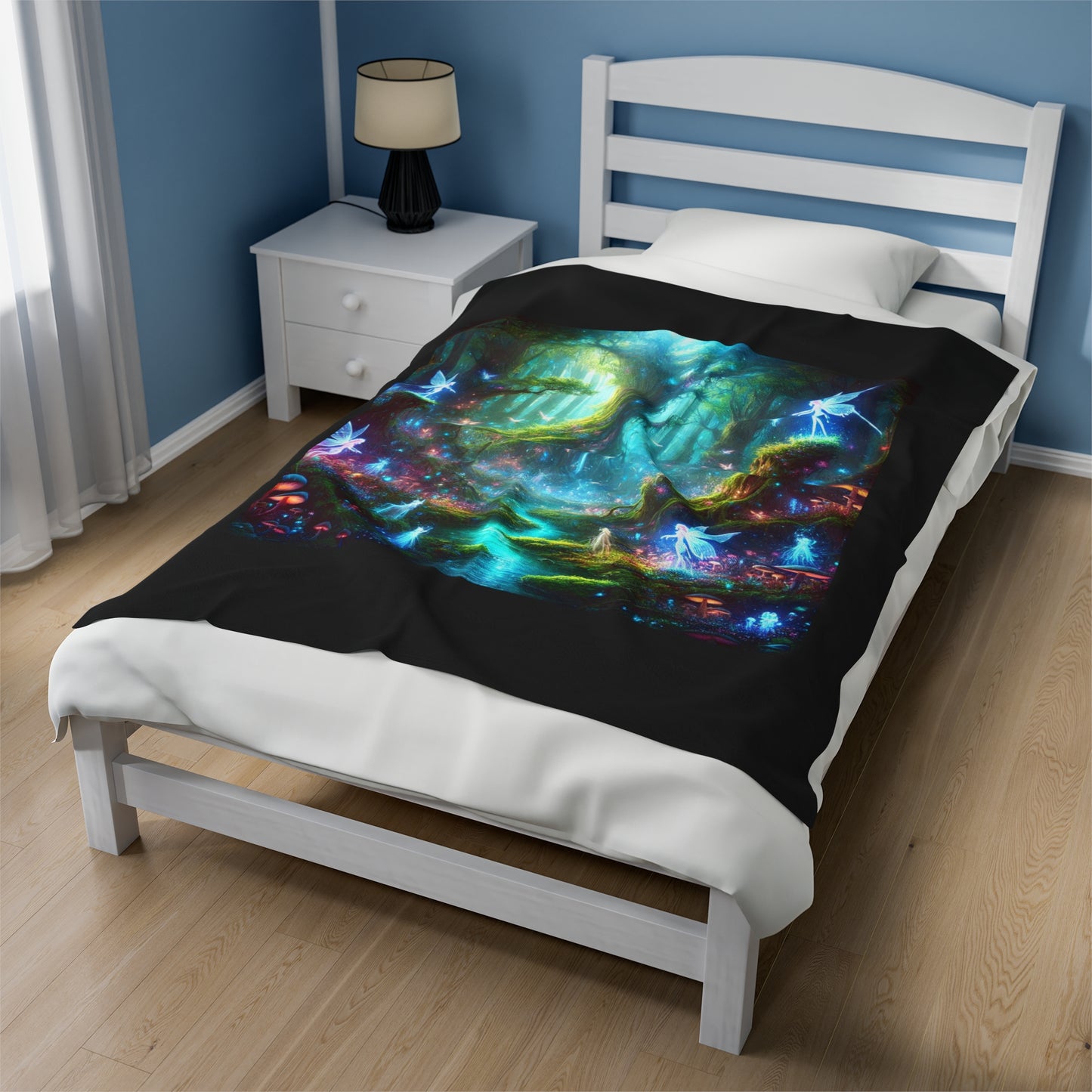 Velveteen Plush Blanket - Mystical Forest Fairies Design