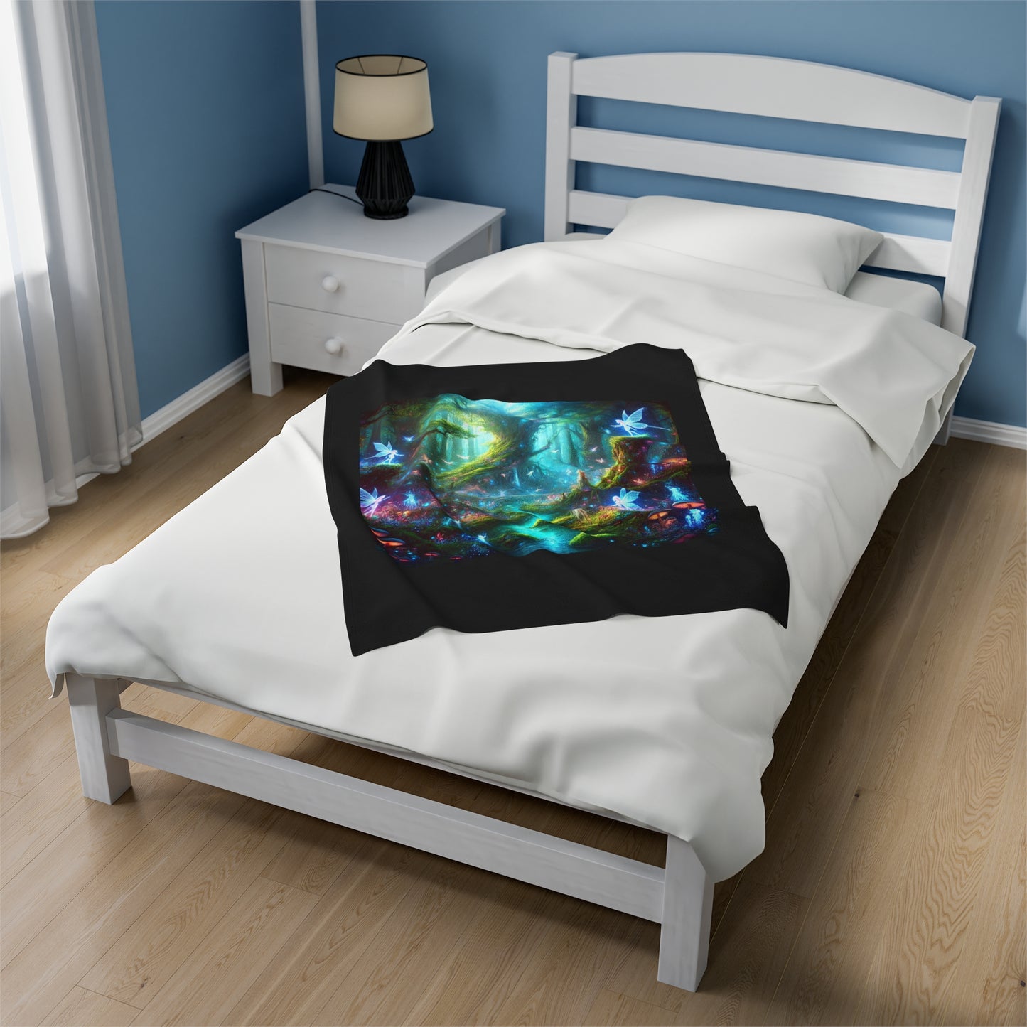 Velveteen Plush Blanket - Mystical Forest Fairies Design