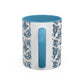 Blue "Floral" Accent Coffee Mug – Patterned Ceramic Tea Cup (11/15 oz)