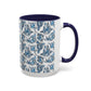 Blue "Floral" Accent Coffee Mug – Patterned Ceramic Tea Cup (11/15 oz)