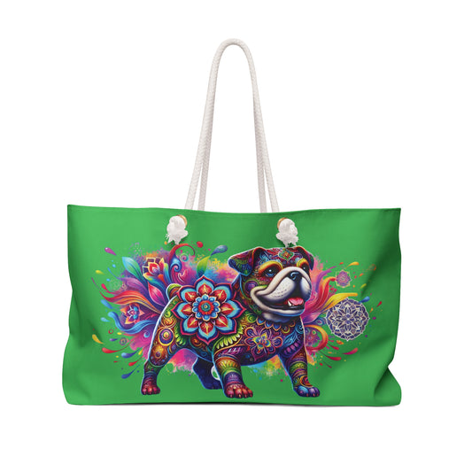 Weekender Bag - Colorful Bulldog Mandala Design