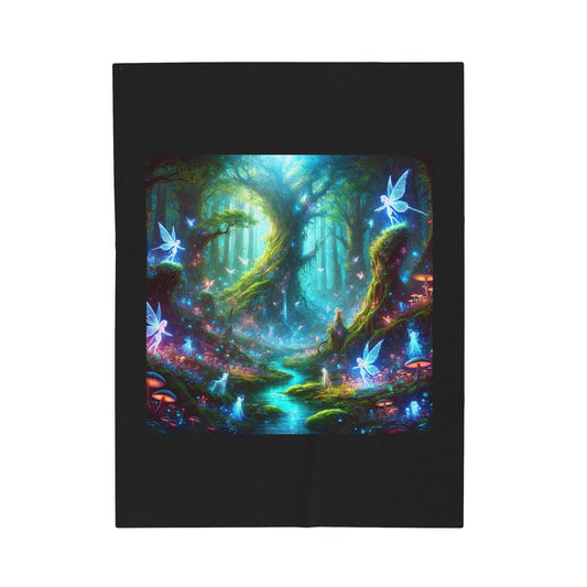 Velveteen Plush Blanket - Mystical Forest Fairies Design