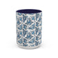 Blue "Floral" Accent Coffee Mug – Patterned Ceramic Tea Cup (11/15 oz)