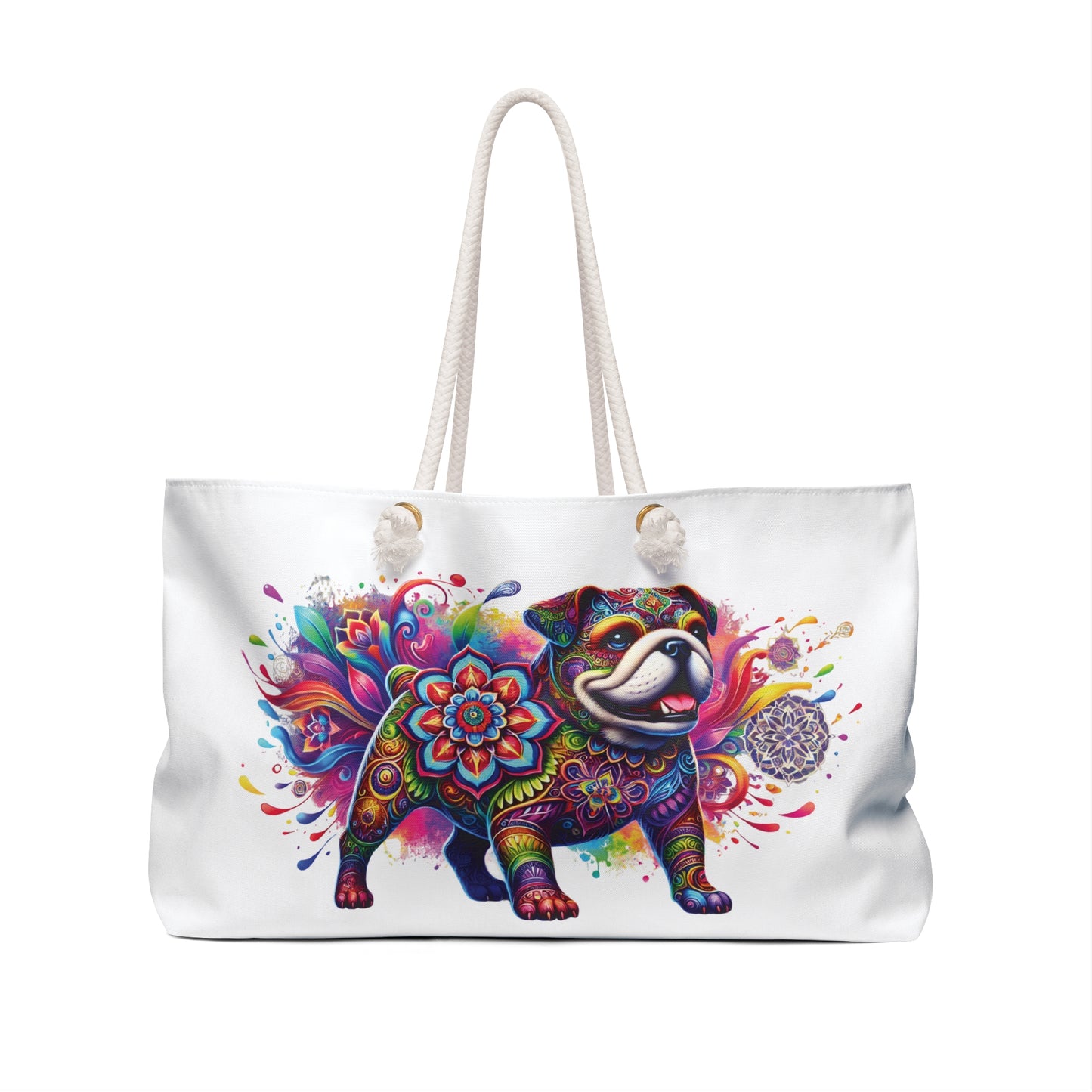 Geometric Flower with Cute Dog Weekender Bag