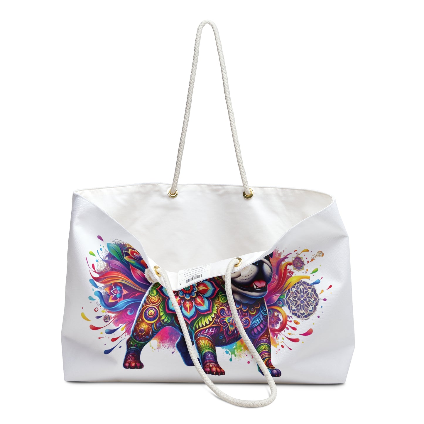 Geometric Flower with Cute Dog Weekender Bag
