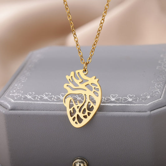 Intricate Hollow Human Anatomical Heart Pendant Necklace