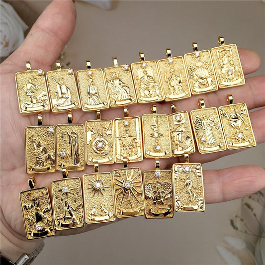 Elegant Embossed Major Arcana Tarot Card Pendant Necklace