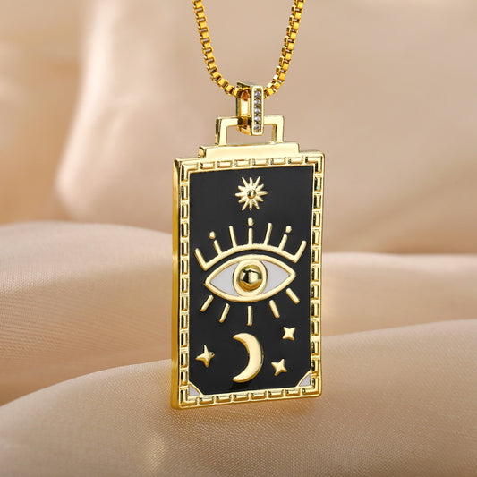Colorful Tarot Style Pendant Necklaces Depicting The All Seeing Eye, Third Eye, or Evil Eye