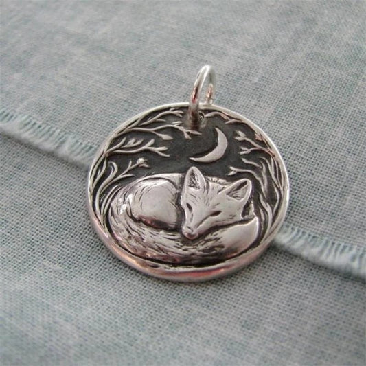 Runic Fox Asleep Under The Moon Pendant