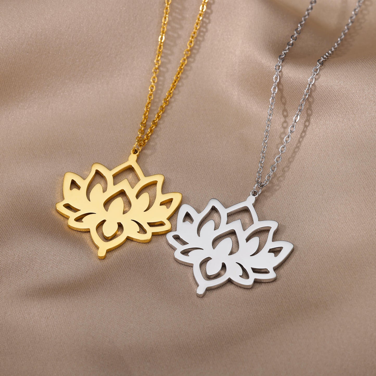 Radiant Hollow Lotus Flower Pendant Necklace