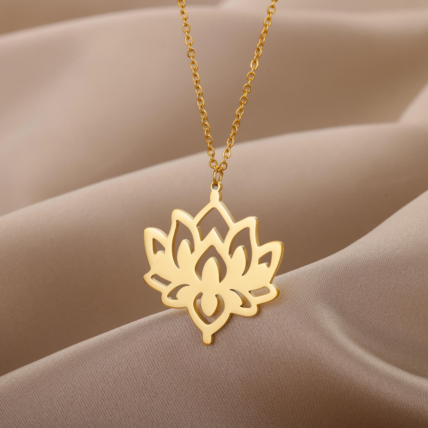 Radiant Hollow Lotus Flower Pendant Necklace