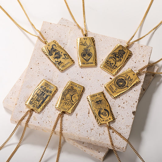 Illustrious Engraved Tarot Card Pendant Necklace