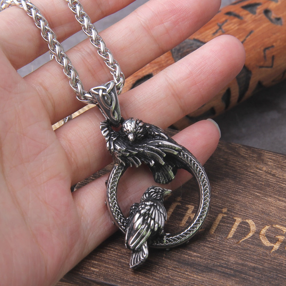 Odin's Ravens  Huginn and Muninn Pendant Necklace