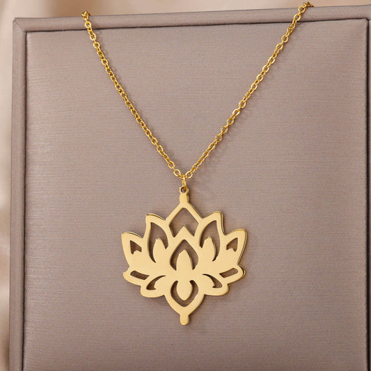 Radiant Hollow Lotus Flower Pendant Necklace